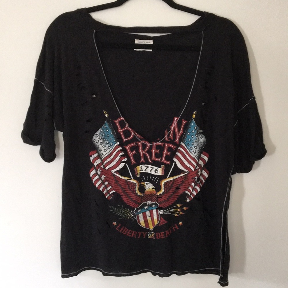 Emory Park Distressed Black “Born Free” Tee Small